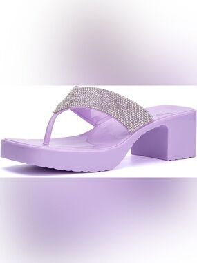 Olivia Miller Gelly Lilac Rhinestone Chunky Platform Thong Sandal, Ladies Size 7